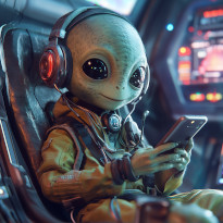 An alien listening to The Reality Check podcast episode 700