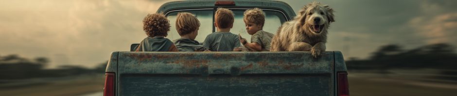 Kids riding in the back of a pickup truck