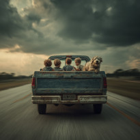 Kids riding in the back of a pickup truck