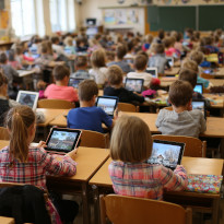 School children on tablets