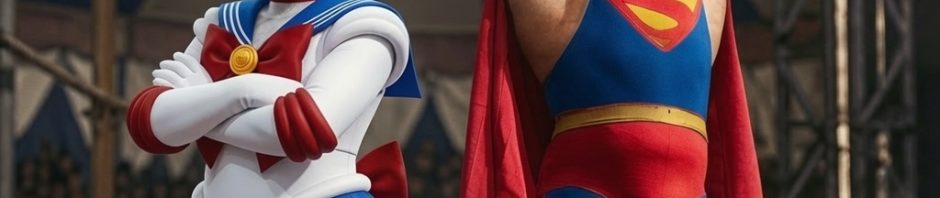 Donald Duck dressed as Sailor Moon and Superman as a circus strongman